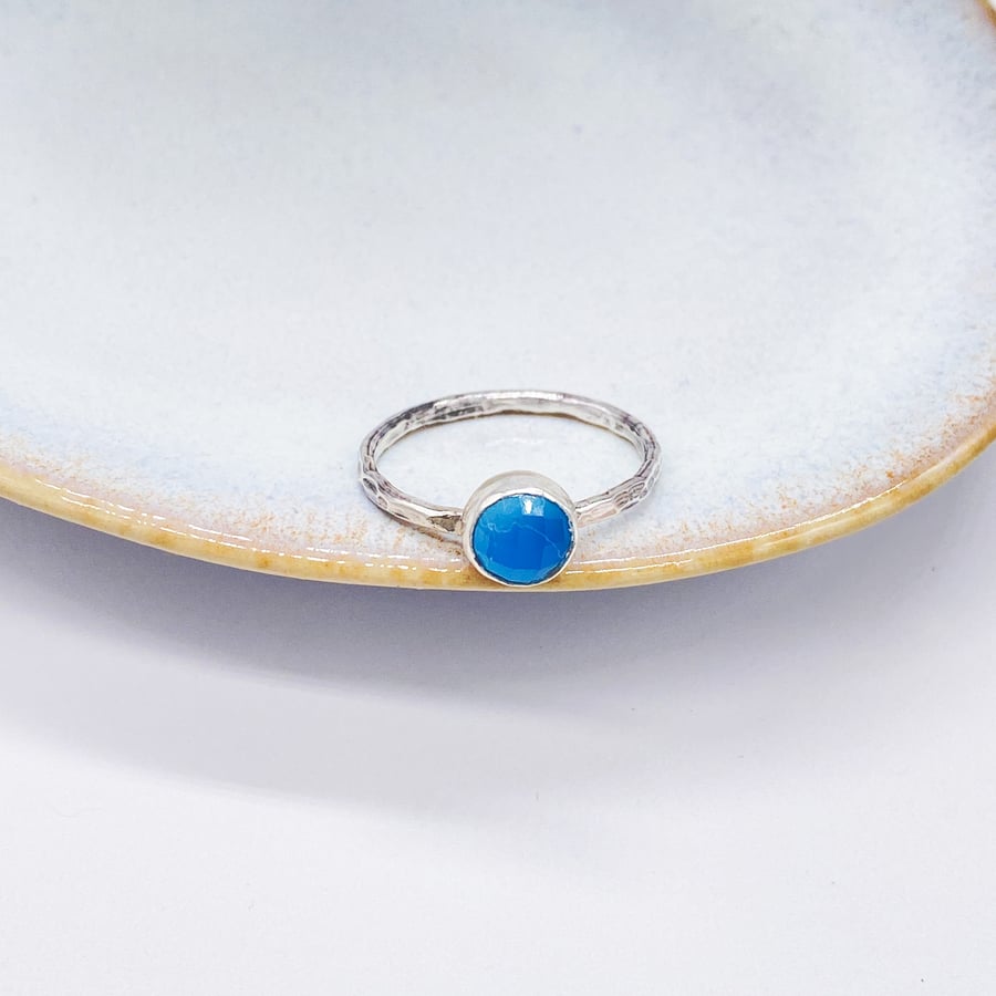 Chalcedony Silver Stacker Ring Handmade 