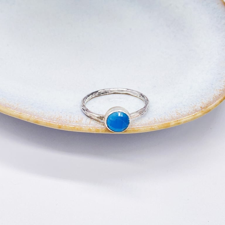 Chalcedony Silver Stacker Ring Handmade 
