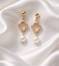 Freshwater Pearl and Four Leaf Clover Gold Plated Earrings - Image 6