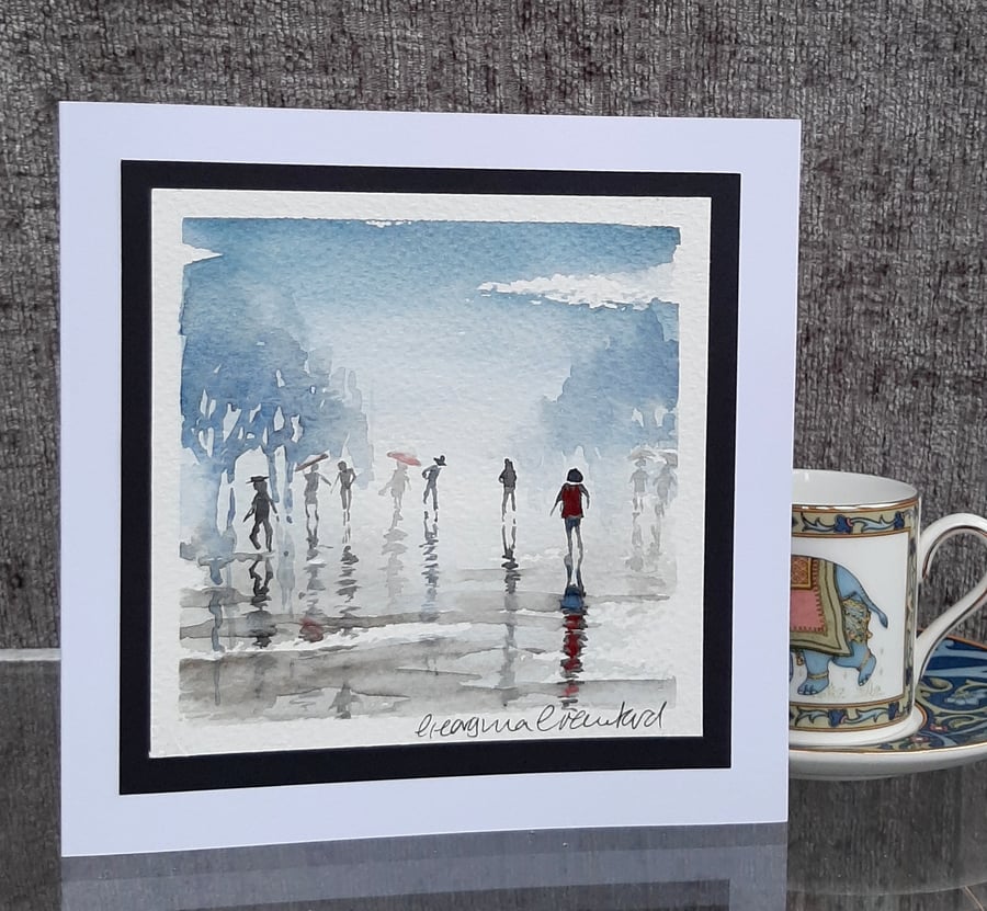 Blank Card. Rainy Day. Handpainted Card. Handmade Card.  Keepsake Gift
