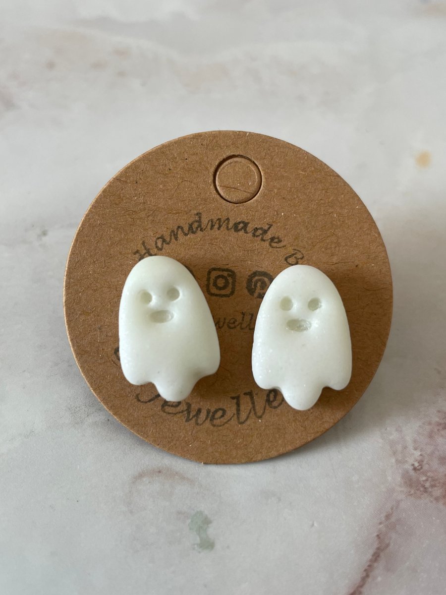 Handmade Polymer Clay Ghost Studs Earrings (Glow In Dark)
