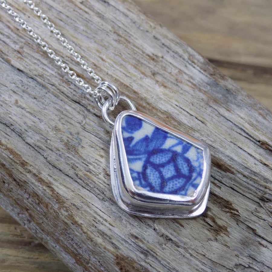 Silver Thames pottery shard boho pendant 