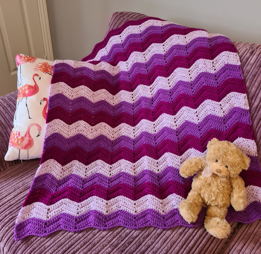 Crochet Blanket Purple Ripple Baby Blanket, P... Folksy