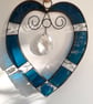 Stained Glass and Wire Heart Suncatcher - Handmade - Deep Turquoise  - Image 7