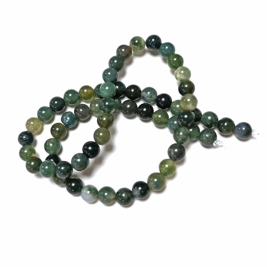 Moss Agate 6mm Smooth Rounds, Grade A, Natural Authentic Uruguayan Gemstone Bead