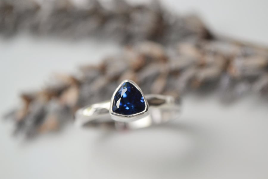 Sapphire trillion birthstone stacking ring