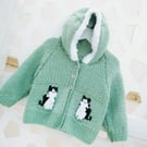 Knitting Pattern for Child's Cat Hoodie Birth to 8 years, Front Fastening PDF
