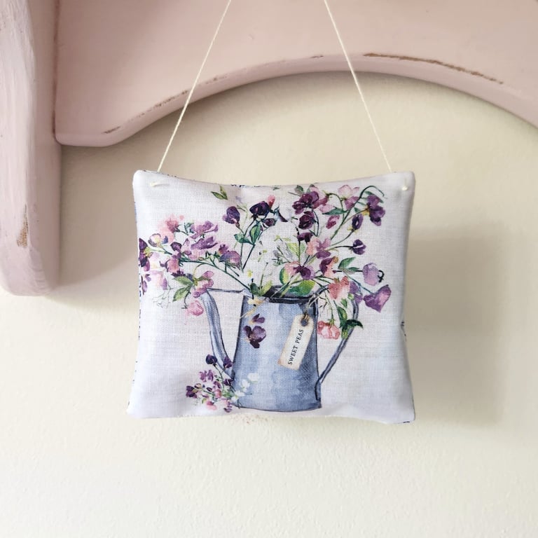 Sweet Pea Print Fabric Hanging Decoration Gift Scented with Lavender or Rose