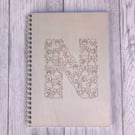 Paw print initial A5 wooden notebook