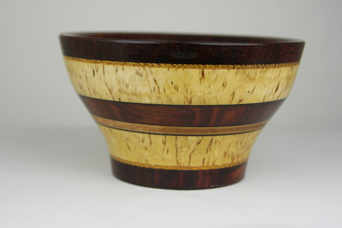 Miniature Cocobolo and Masur Birch Laminated Wood Bowl 794