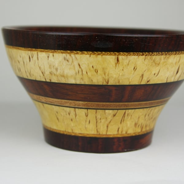 Miniature Cocobolo and Masur Birch Laminated Wood Bowl 794