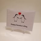 Happy Valentines Day button greetings card penguins