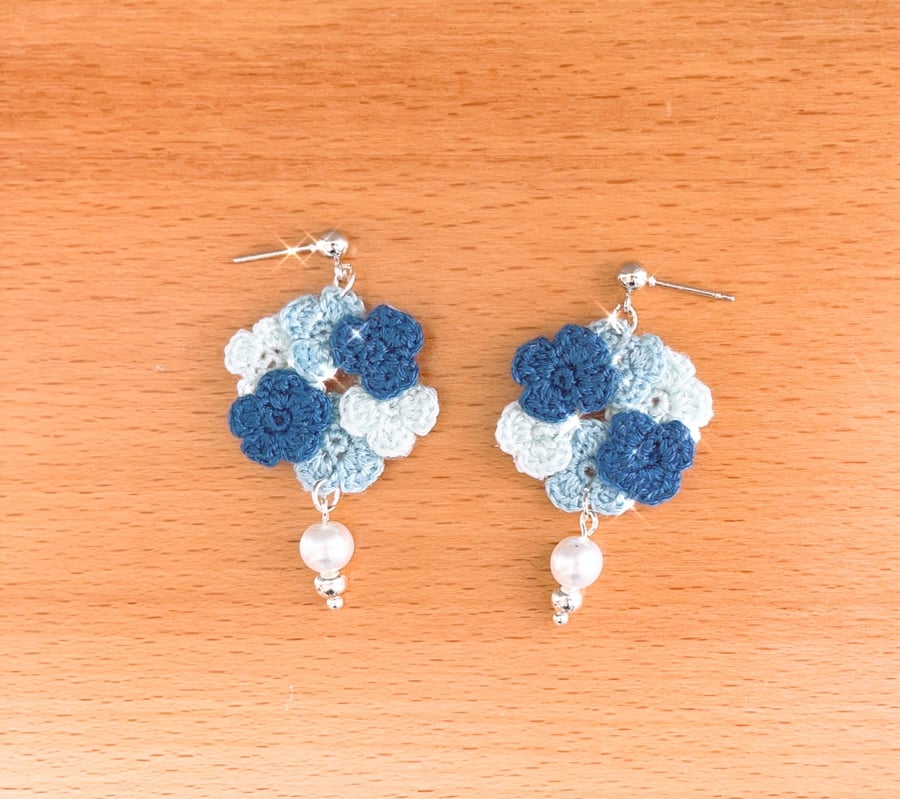 Microcrochet Cotton Flowers Stud Drop Earrings 