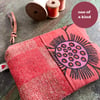 Reclaimed retro floral linen and tweed coin purse small pouch