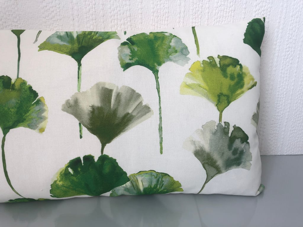 Lumbar Cushion Cover Rectangular Bolster Green Tropical Ginkgo Flower 50 x 30cms