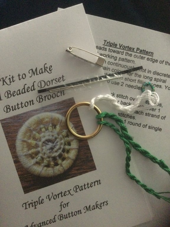 Kit for a Beaded Dorset Button Brooch, Triple Vortex Design BV2