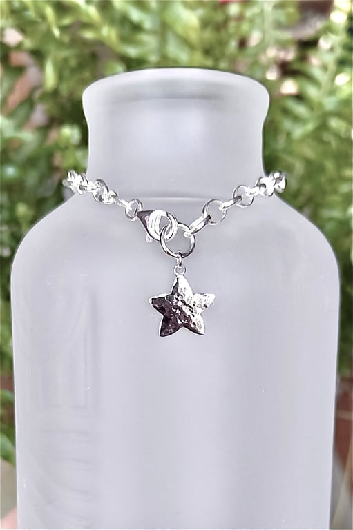 Hammered Star Sterling Silver Bracelet 