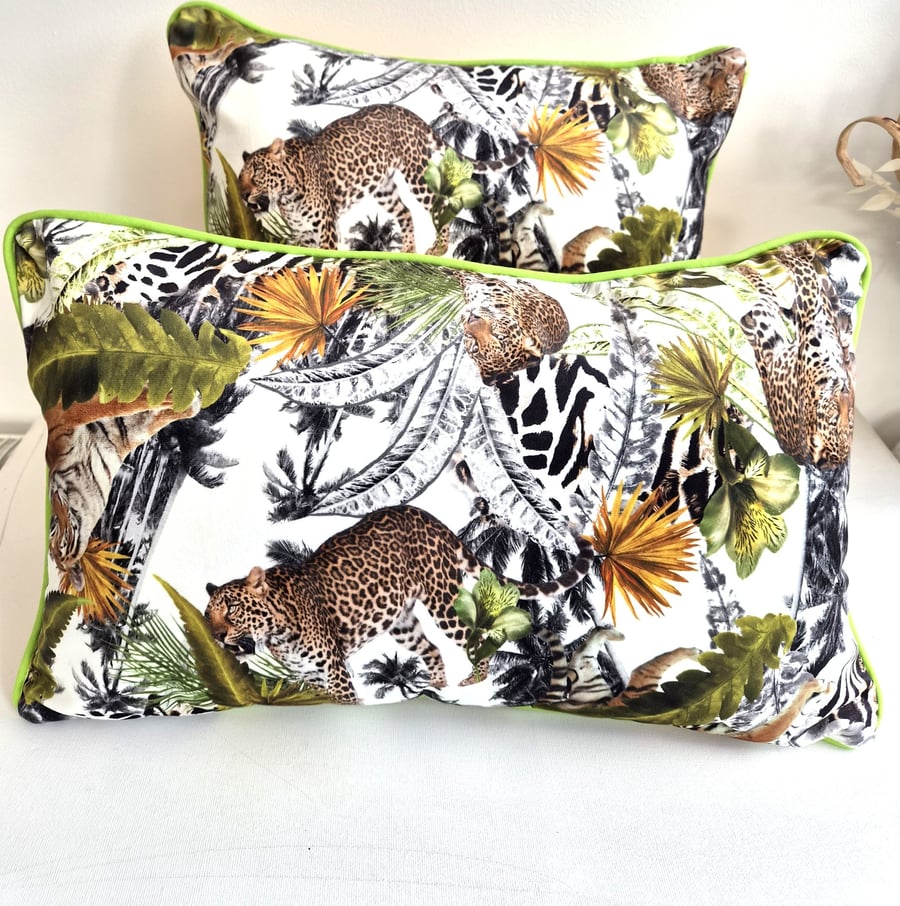 Printed Velvet Jungle Design Cushion Cover 
