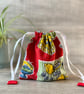 Red Drawstring Bag Vintage 1960s Kitchenalia Fabric 