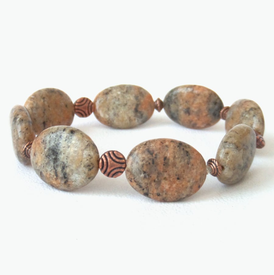 Jasper and copper handmade stretchy bracelet