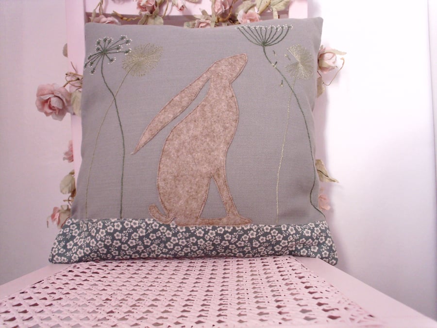 Cushion cover, pillow cushion, hare applique cushion, animal cushion