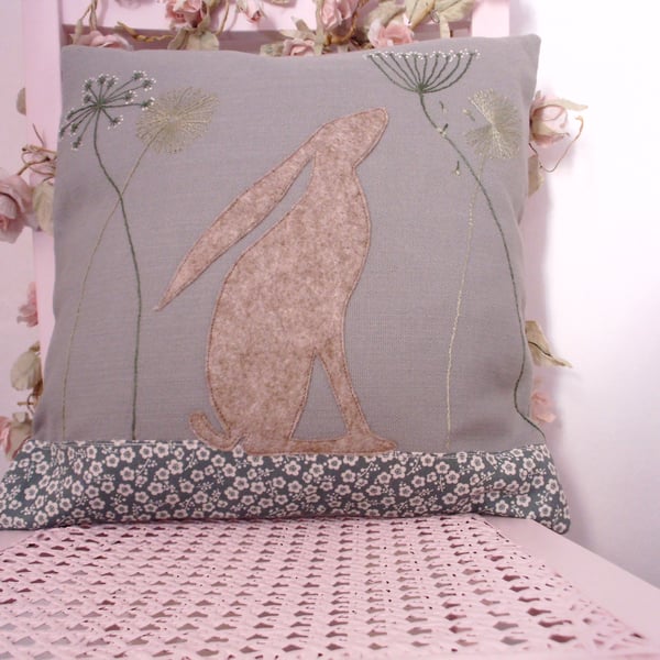 Cushion cover, pillow cushion, hare applique cushion, animal cushion