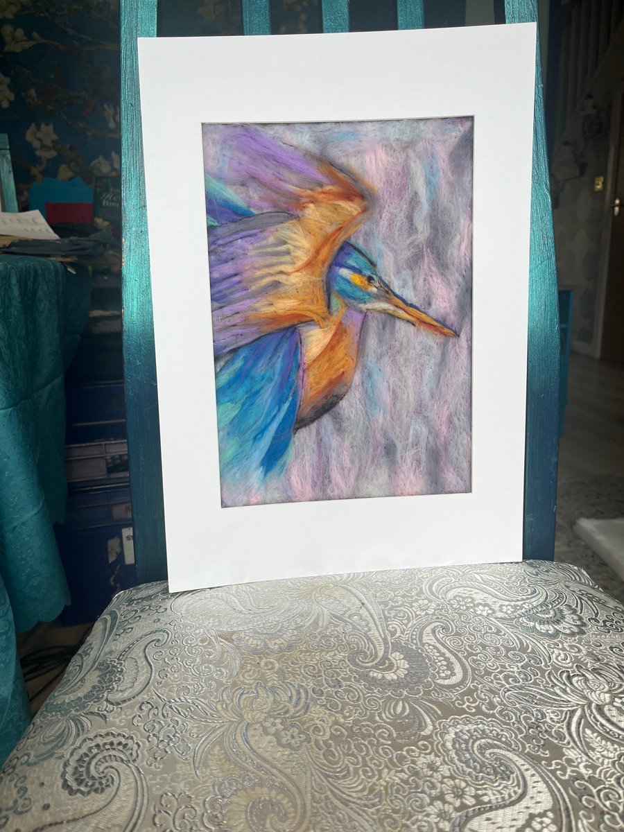 Kingfisher - Wool Painting, Wall art, needlefelt original artwork 