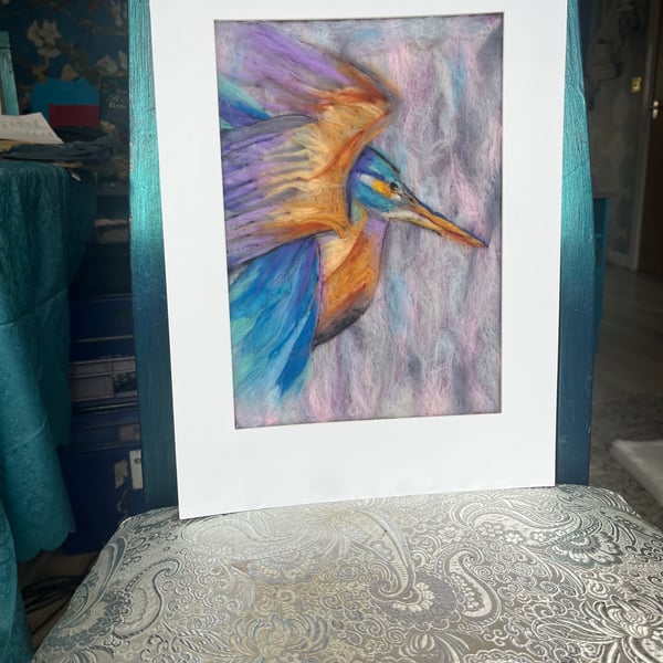 Kingfisher - Wool Painting, Wall art, needlefelt original artwork 