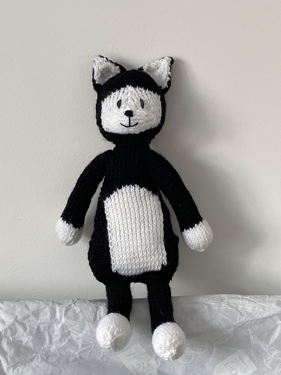 Hand Knitted Black and White Cat