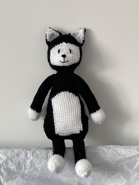 Hand Knitted Black and White Cat