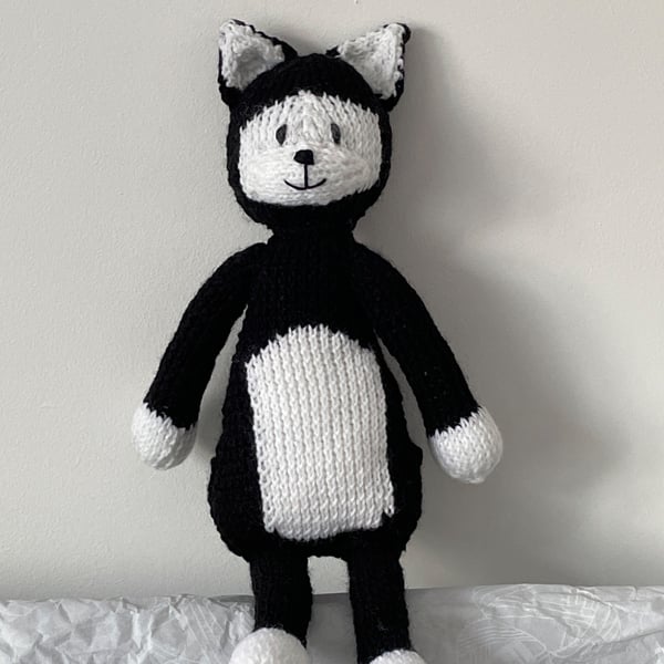 Hand Knitted Black and White Cat
