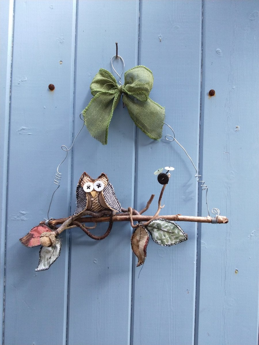 Handmade Woodland Owl Wall Hanging, Rustic Owl Decor