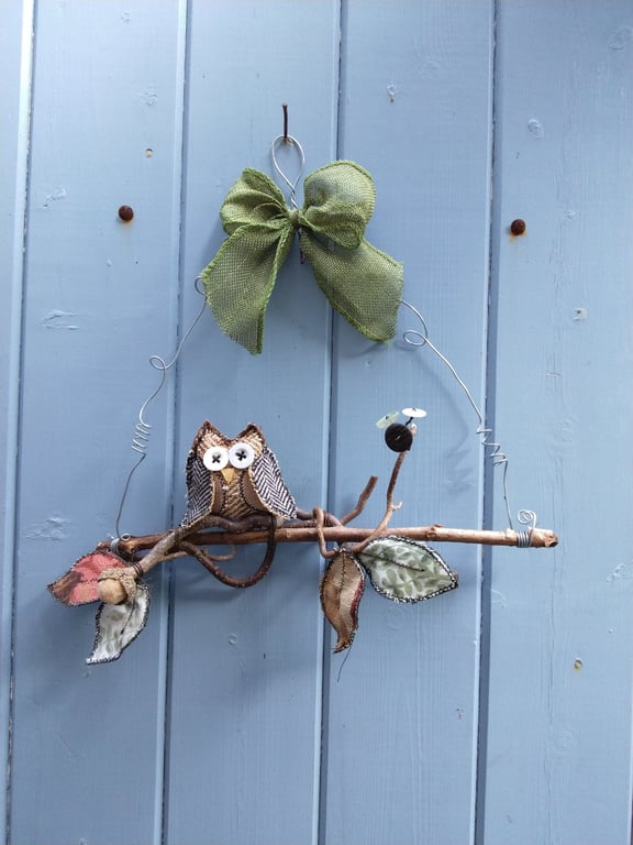 Handmade Woodland Owl Wall Hanging, Rustic Owl Decor