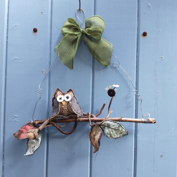Handmade Woodland Owl Wall Hanging, Rustic Owl Decor