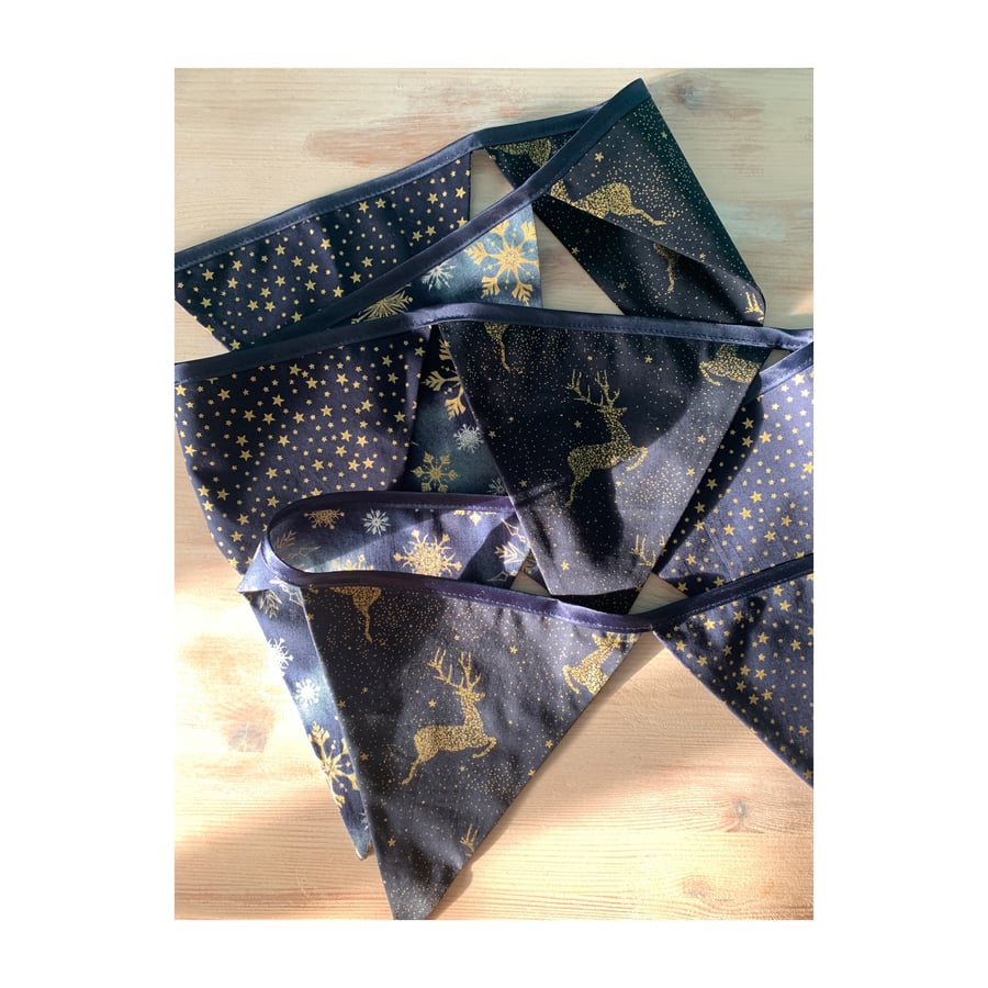 Christmas Blue and gold bunting with stags - large