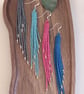 Shimmering aqua blue beadwork tassel fringe earrings - Image 6