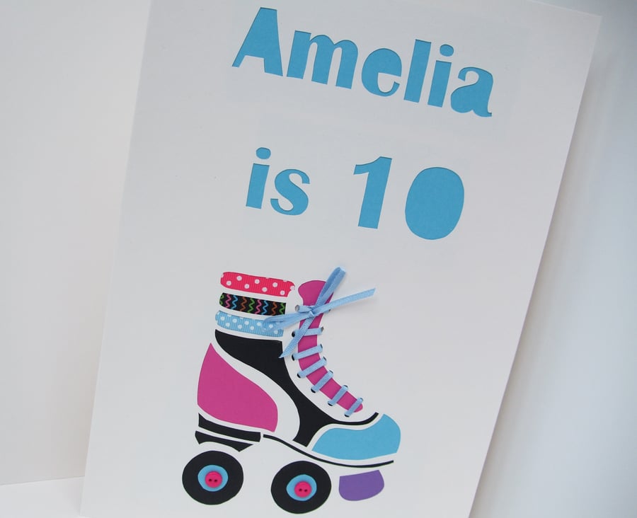 Large Personalised Roller Skate Birthday Card 