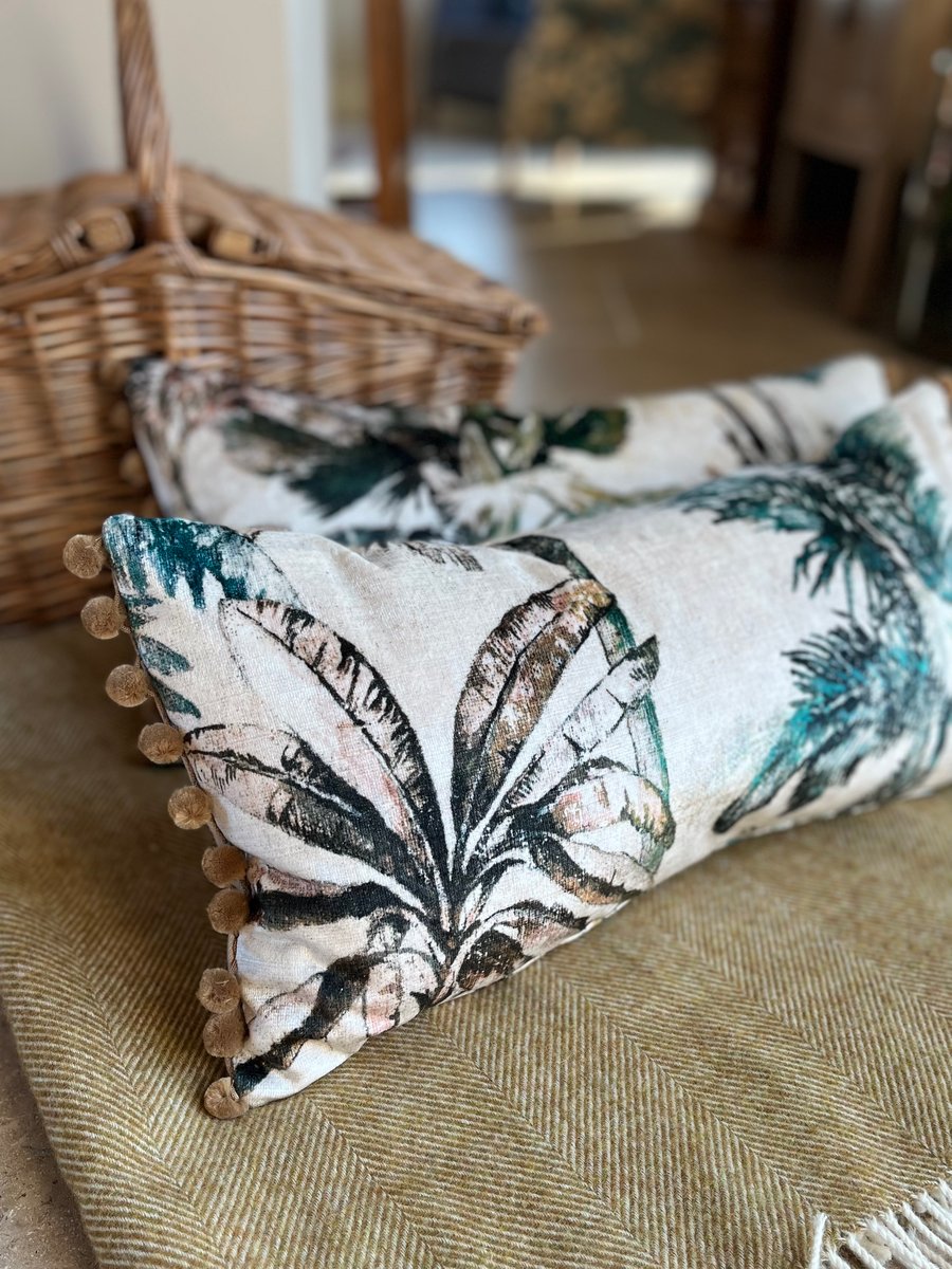 Reserved for Katherine - Palm tree velvet cushion cover rectangle with pompoms