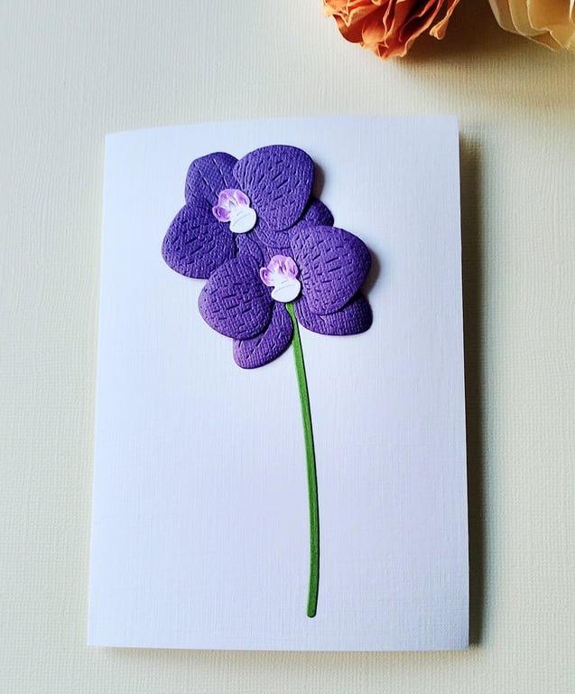 Purple Paper Orchids - Flower Shop Moments, Blank Handmade Floral Card 