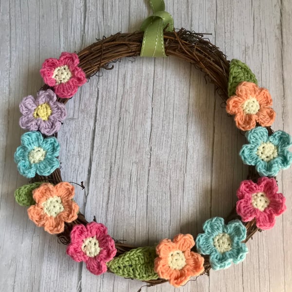 Flower Wreath Spring Summer Decor Handmade Crochet