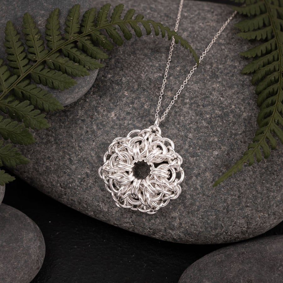 Sterling Silver Sunburst Chainmaille Pendant