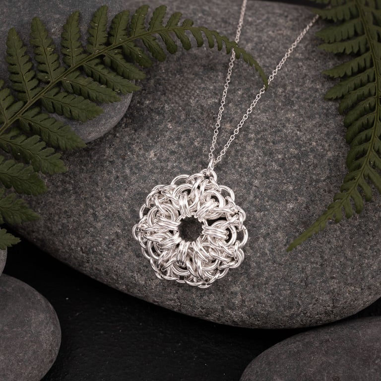 Sterling Silver Sunburst Chainmaille Pendant