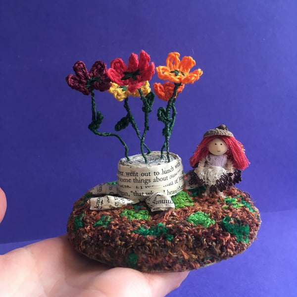 Extra Tiny Fairy Tree Stump And Flowers Little Scene, Fairy Core Home Decoration
