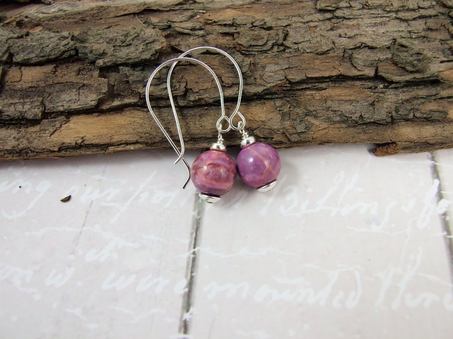 Earrings, Sterling Silver and Dyed Purple Jasper Earrings 