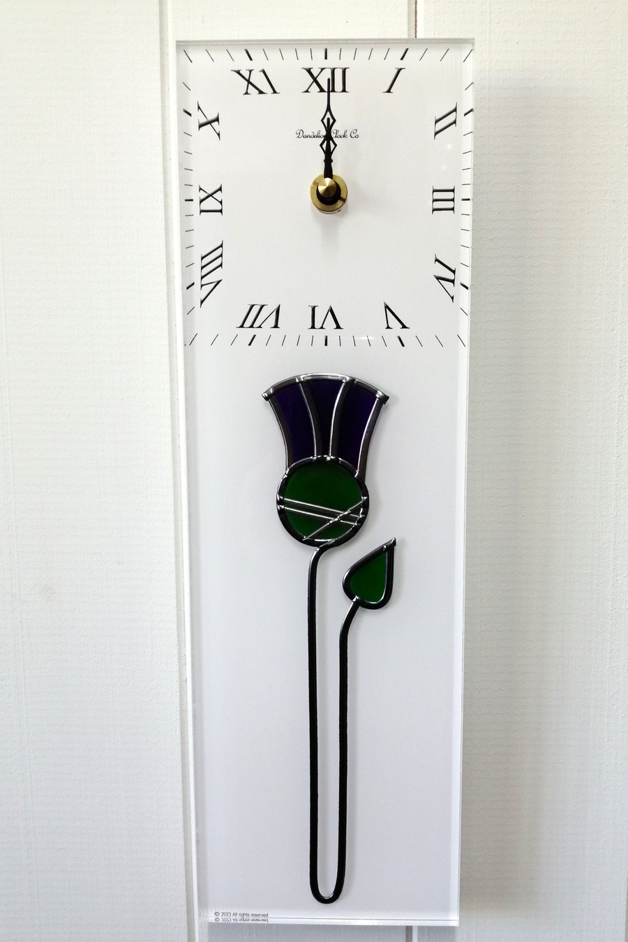Purple Green Scottish Thistle Design Stained Glass Effect Wall Clock 