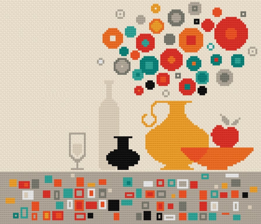 195 - Klimt Style Vase & Flowers Cross Stitch Pattern (PDF Counted Chart)