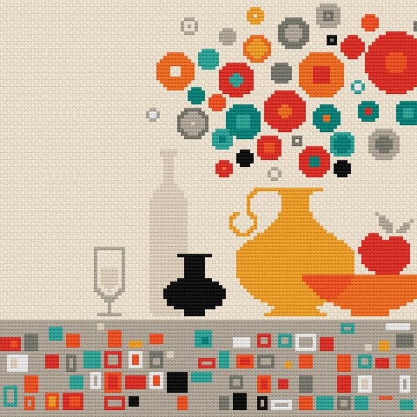 195 - Klimt style Abstract vase and flowers - Cross Stitch Pattern