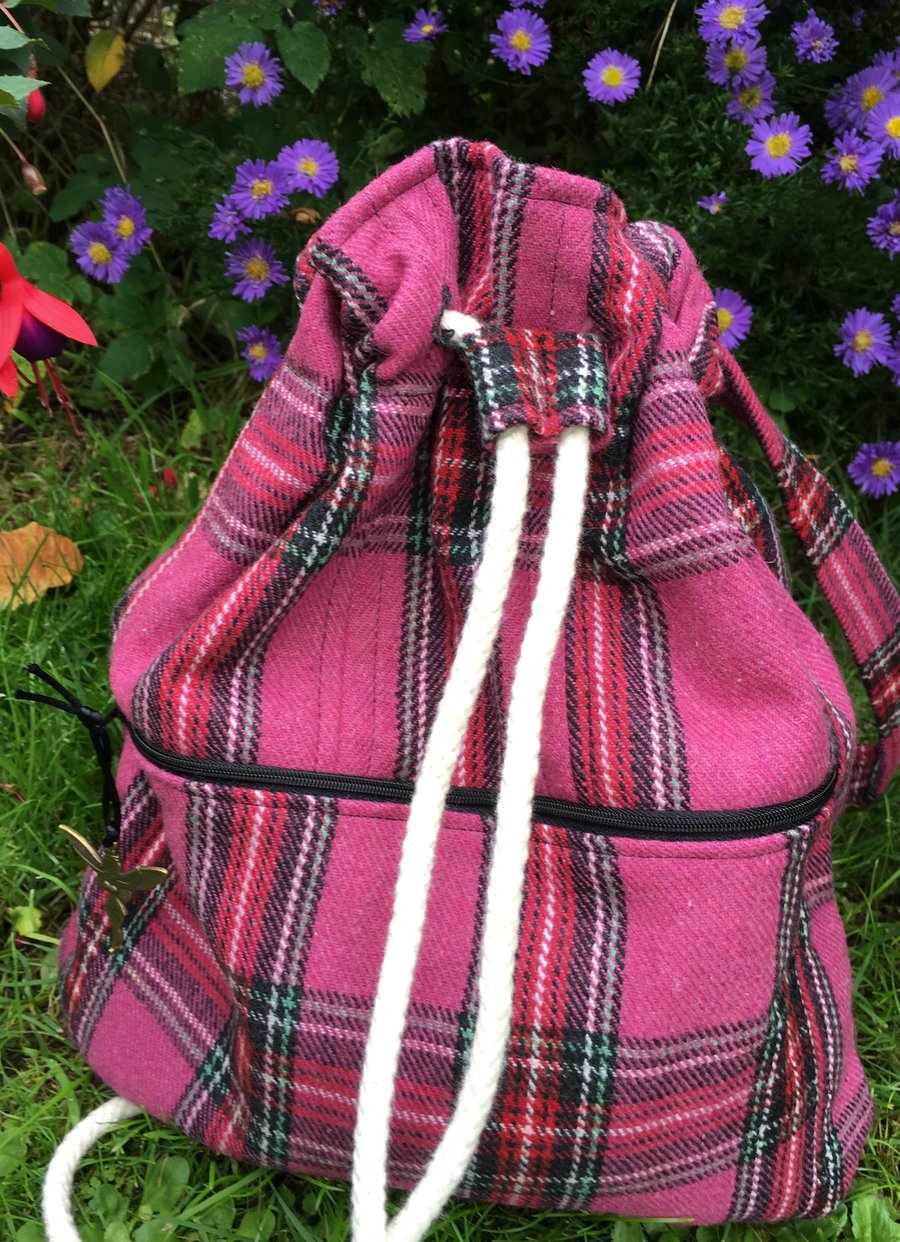 Tartan red and pink rucksack UK delivery free