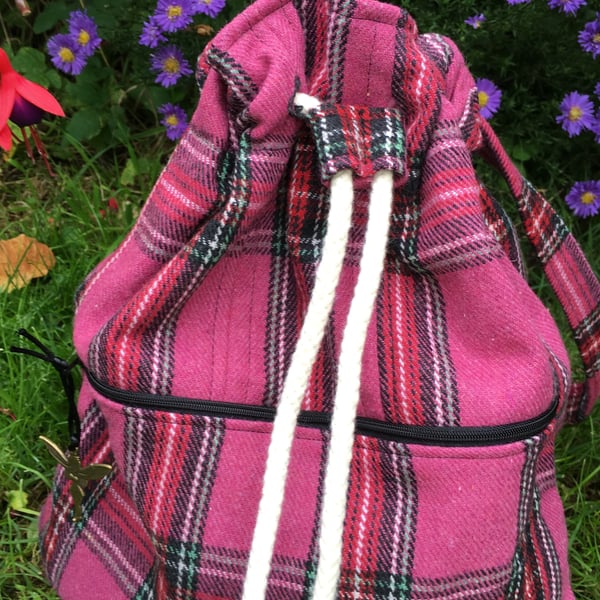 Tartan red and pink rucksack UK delivery free