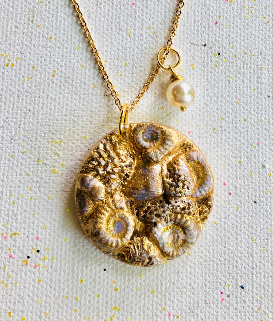 Large porcelain and gold ceramic pendant 